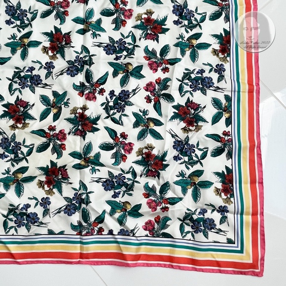 Rodier Scarf Shawl Silk Twill Graphic Floral Print 34in Vintage 80s - Picture 6 of 9